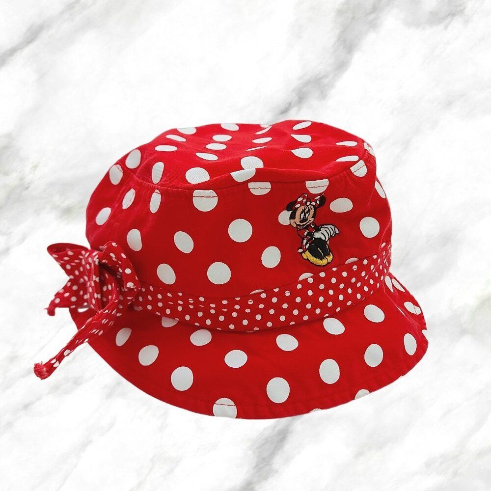 Disneyland Parks Bucket Hat Girl One Size Red Polka Dot Minnie Mouse Embroidered